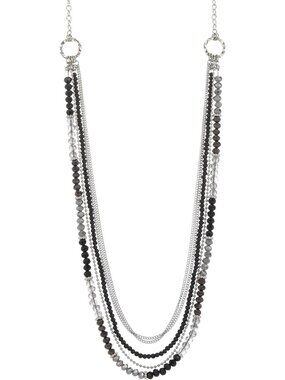 Elegant Long Beaded Necklace for Women - Silver Chain with Shell & Crystal Beads